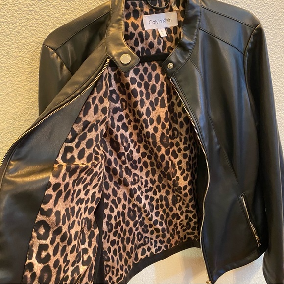 Calvin Klein Black Leather Moto Jacket - Picture 4 of 8